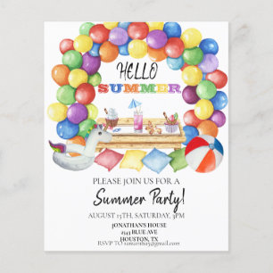 Hallo Summer Pool Party Colorful Wasserfarbe