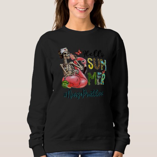 Hallo Summer Skull Flamingo Float Nurse Practition Sweatshirt (Vorderseite)