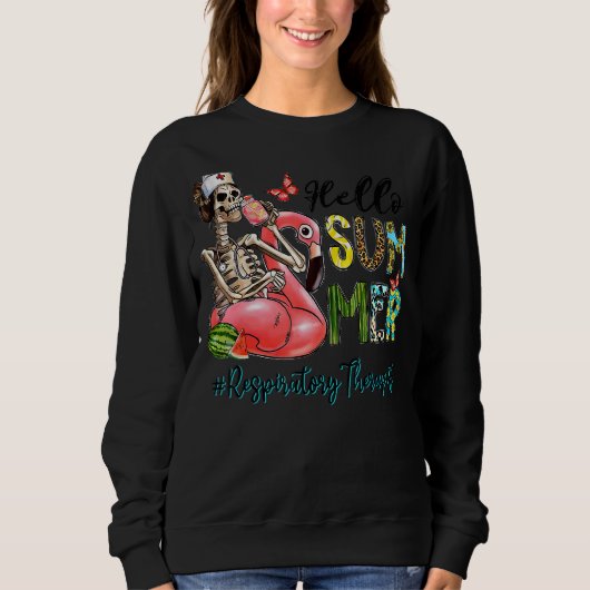 Hallo Summer Skull Flamingo Float Respiratory Thir Sweatshirt (Vorderseite)