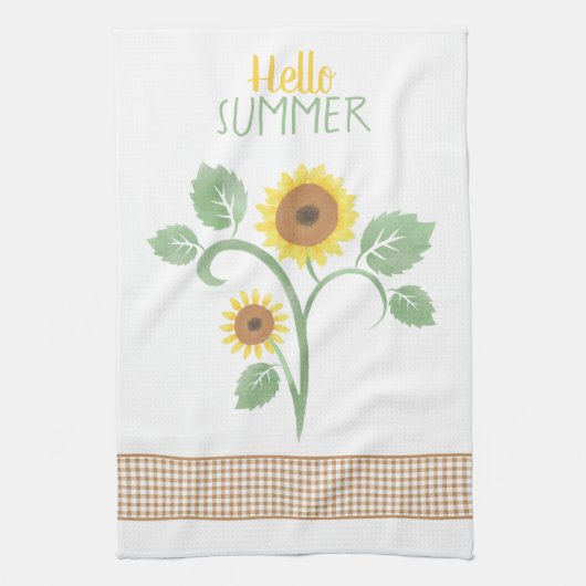 Hallo Summer Sunflower Gingham Geschirrtuch (Vertikal)