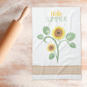 Hallo Summer Sunflower Gingham Geschirrtuch