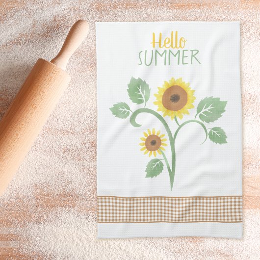 Hallo Summer Sunflower Gingham Geschirrtuch