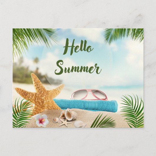 Hallo Summer Tropical Beach, Seashells, Sonnenbril Postkarte (Vorderseite)