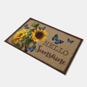Hallo Sunshine Blue Butterfly Vs Sonnenblume Fußmatte (Schrägansicht)