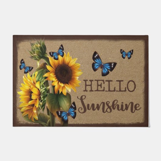 Hallo Sunshine Blue Butterfly Vs Sonnenblume Fußmatte (Vorderseite)