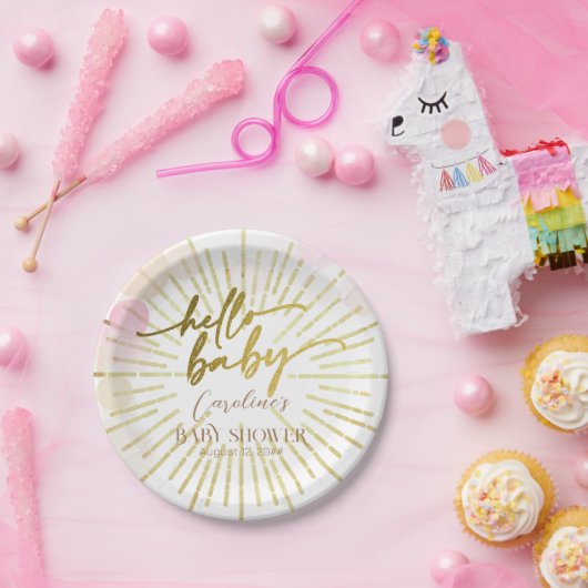 Hallo Sunshine Boho Moderne Happy Baby Girl Dusche Pappteller (Party)