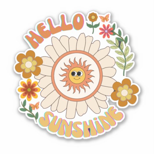 Hallo Sunshine botanische Blume Hippie Scrapbook Aufkleber (Vorderseite)