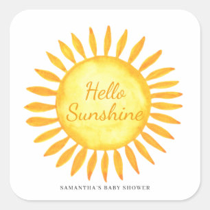 Hallo Sunshine Gender Neutral Baby Dusche Quadratischer Aufkleber