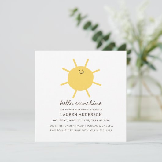 Hallo Sunshine Gender Neutral Baby Shower Square I Einladung (Stehend Vorderseite)