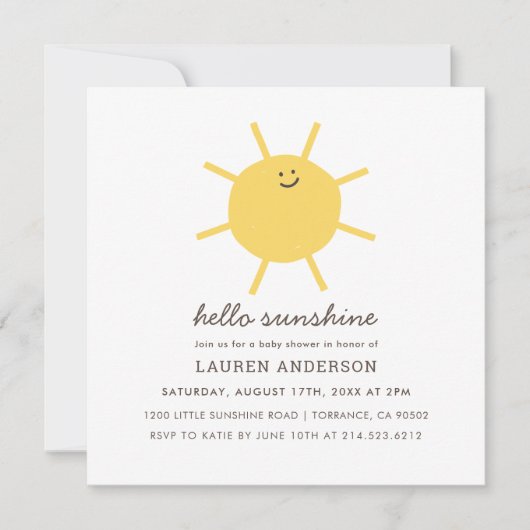 Hallo Sunshine Gender Neutral Baby Shower Square I Einladung (Vorderseite)