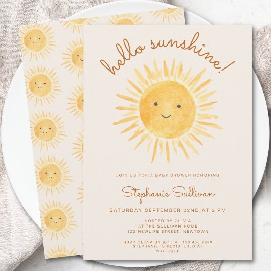 Hallo Sunshine Gender-Neutral Boho Baby Dusche Einladung