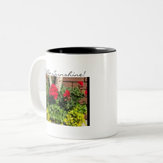 Hallo Sunshine Geraniums Zweifarbige Tasse (Vorderseite Links)