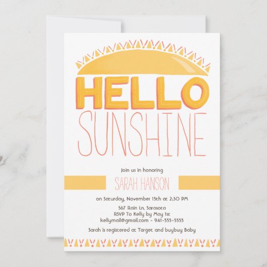 Hallo Sunshine Hand Lettered Gender Neutral Einladung (Vorderseite)