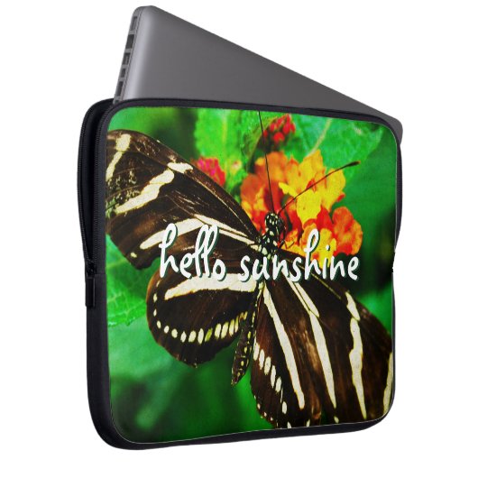 Hallo Sunshine Script Schwarz-weiß Stripe Butterfl Laptopschutzhülle (Vorne Rechts)