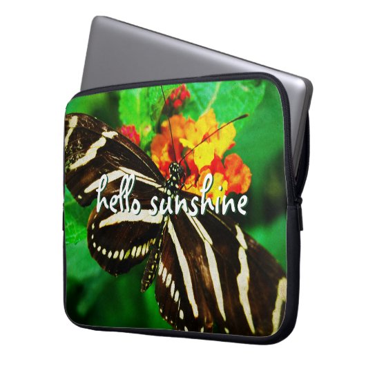 Hallo Sunshine Script Schwarz-weiß Stripe Butterfl Laptopschutzhülle (Vorderseite Links)