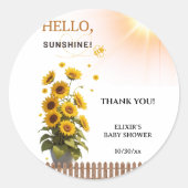 Hallo Sunshine Sonnenblume Garden Baby Dusche Runder Aufkleber (Vorderseite)