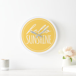 Hallo Sunshine Zitat Typografie Yellow White Große Wanduhr