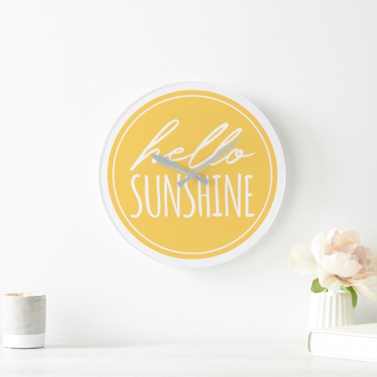 Hallo Sunshine Zitat Typografie Yellow White Große Wanduhr (Zuhause)