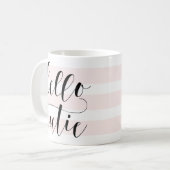 Hallo Süsse Moderne Kalligraphie | Rosa Streifen Kaffeetasse (Vorderseite Links)