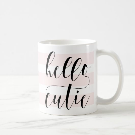 Hallo Süsse Moderne Kalligraphie | Rosa Streifen Kaffeetasse (Rechts)