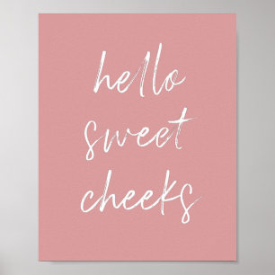 Hallo Sweet Cheek Funny Toilet Dusty Rose Bad Poster