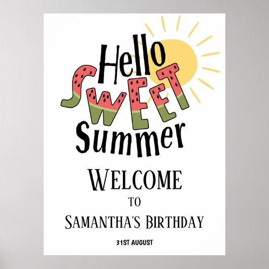 Hallo Sweet Summer Pool Party Begrüßungszeichen Poster (Vorne)