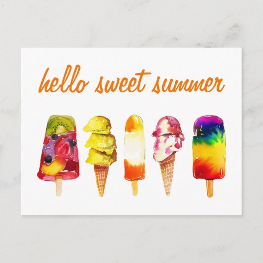 Hallo Sweet Summer Postcard Popsicle Ice Cream Postkarte (Vorderseite)