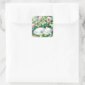 Hallo | Sweet White Kitten Napping Quadratischer Aufkleber (Tasche)