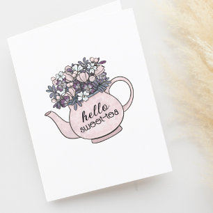 Hallo Sweetie Teapot mit Blume Leere Dankeskarte