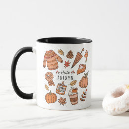 Hallo Tasse Herbst, Fall Vibes Tasse, Retro Doodle