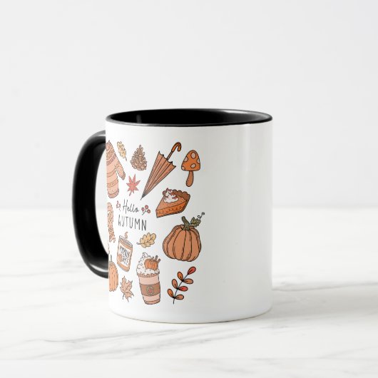 Hallo Tasse Herbst, Fall Vibes Tasse, Retro Doodle (Vorderseite Links)