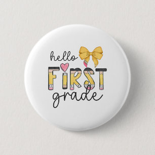 Hallo Team der ersten Klasse Lehrer Mädchen Rücken Button