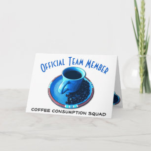 Hallo Team Kaffee mit blauem Becher und Untertasse Karte