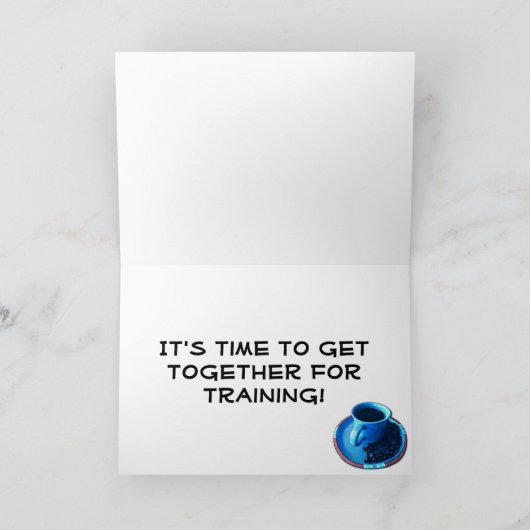 Hallo Team Kaffee mit Blue Cup und Saucer Custom Karte (Innenseite)