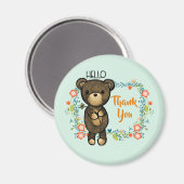 Hallo Teddy Bear mit Blume Danke Magnet (Vorderseite/Rückseite)