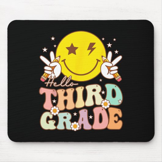 Hallo Third Grade Hippie Smile Face 3. Klasse Byck Mousepad (Vorne)