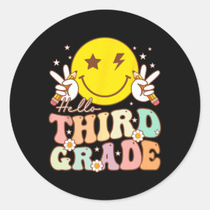 Hallo Third Grade Hippie Smile Face 3. Klasse Byck Runder Aufkleber