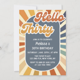 Hallo Thirty Retro Sun Groovy Wave Geburtstag Einladung