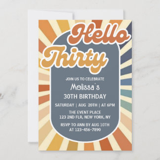 Hallo Thirty Retro Sun Groovy Wave Geburtstag Einladung