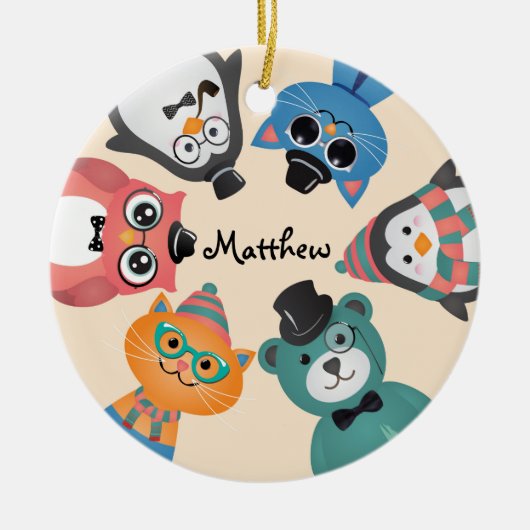 Hallo ! Tierfreunde Ornament-Runde Keramik Ornament (Vorne)