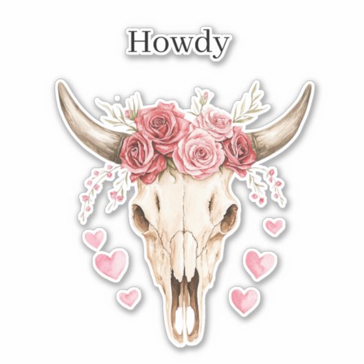 Hallo Totenkopf rosa Rosen Herzen Aufkleber (Vorderseite)