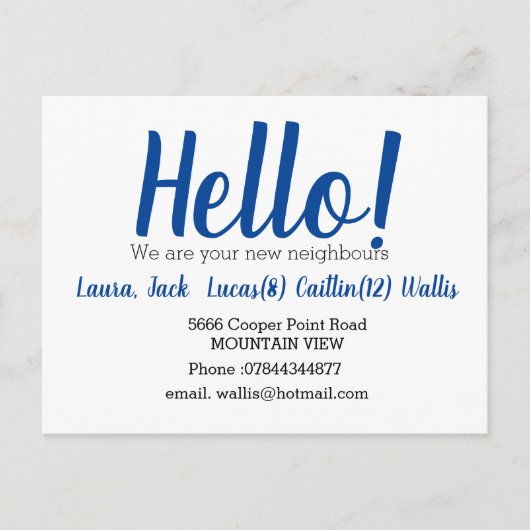 Hallo treffe die Nachbarn Postkarte (Vorderseite)