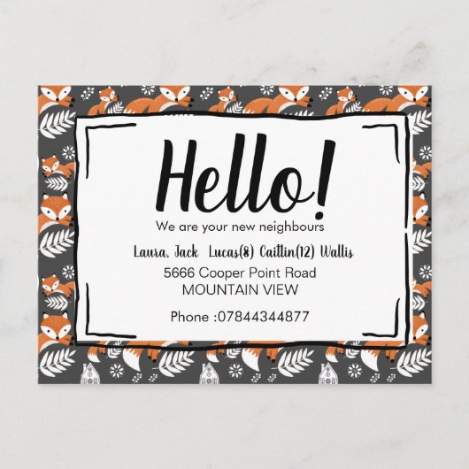 Hallo treffen Sie die Nachbarn Fuchswald Postkarte (Vorderseite)