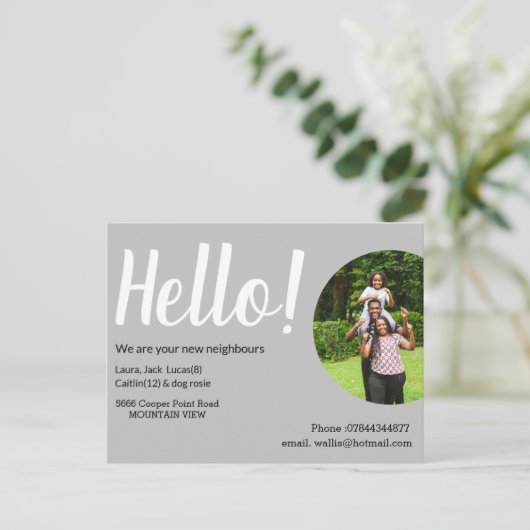 Hallo treffen Sie die Nachbarn Postkarte (Stehend Vorderseite)