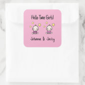 Hallo Twin Girls!, Pink, Personalisierte Zwillings Quadratischer Aufkleber (Tasche)