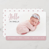 Hallo überlappen Baby Girl Foto modern altrosa Ankündigung (Vorne/Hinten)