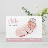 Hallo überlappen Baby Girl Foto modern altrosa Ankündigung (Stehend Vorderseite)