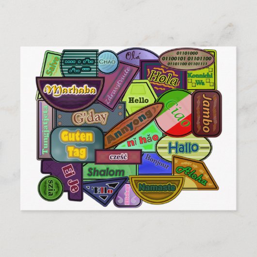 Hallo ! Um die Welt Postkarte (Vorderseite)