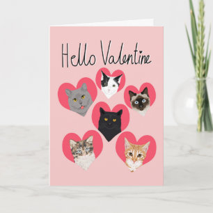 Hallo Valentine Cats Herzkarte - niedliche Katzen Feiertagskarte