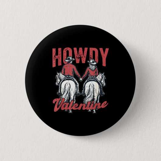 Hallo Valentine Retro Western Paar Liebe Button (Vorderseite)